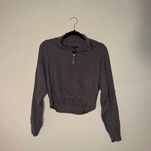 Gray Cropped Quarter-Zip Women's Top